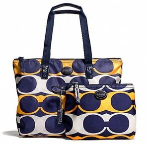 Coach Getaway Linear C print packable weekender bag.